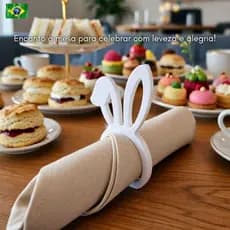 Kit Porta Guardanapo Decorativo Argola Enfeite Coelho De Páscoa Mesa Posta Jantar Minimalista
