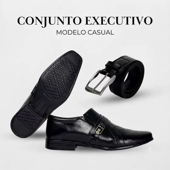 KIT Sapato social + cinto sintético tradicional leve confortavel classico