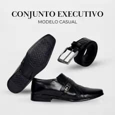 KIT Sapato social + cinto sintético tradicional leve confortavel classico