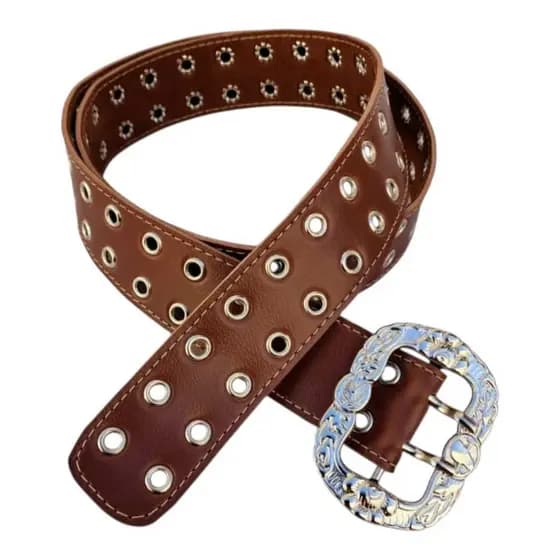 Cinto Feminino Casual com Fivela e Ilhoes Moda Elegante Country Despojado