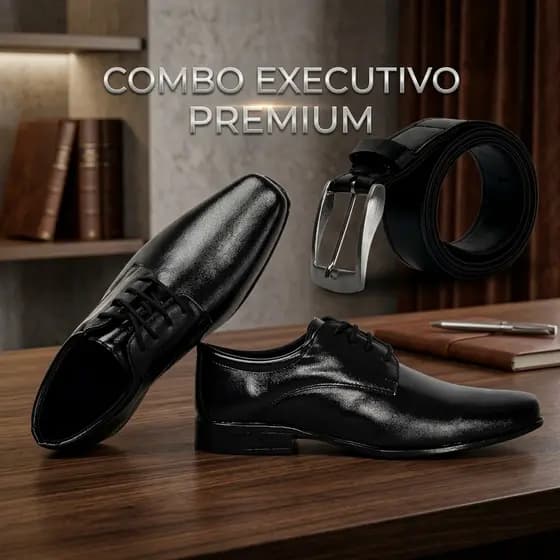 KIT Sapato Social Masculino + Cinto Sintético Confortável, Versátil, Econômico