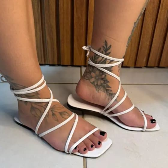 Rasteirinha Feminina De Amarrar Bico Quadrado Sandalia Flat Moda Verao