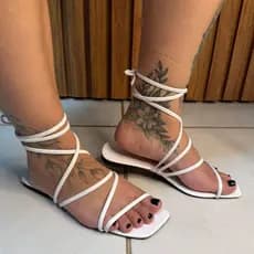 Rasteirinha Feminina De Amarrar Bico Quadrado Sandalia Flat Moda Verao