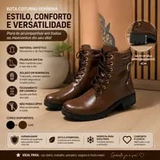 Bota Coturno Feminina Tratorada Cano Curto Casual Confortável Solado Alto Moda Estilo Militar Cadarço Feminina Dia a Dia