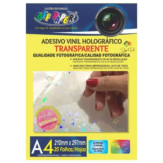 Adesivo Vinil Holográfico A4 Transparente Off Paper