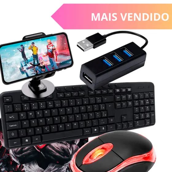 Kit Gamer Mobilador Para Celular  Teclado + Mouse + Hub + Suporte