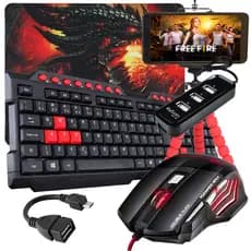 Kit Mobilador Gamer Completo Teclado + Mouse RGB + Suporte + OTG