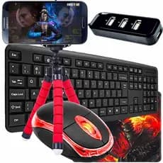 Mobilador Gamer Completo Mouse Optico + Teclado Abnt2 Preto + Pad Speed Estampado + Hub Usb