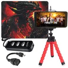 Kit Gamer p/ Celular com Suporte + Hub USB + OTG + Mouse Pad