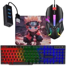 Kit Gamer Completo p/ Celular com Teclado RGB + Mouse + Hub + OTG