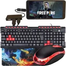 Kit Gamer Para Celular Com Teclado Dragon Preto e Vermelho + Mouse 800 Dpi + Pad Speed + Acessórios