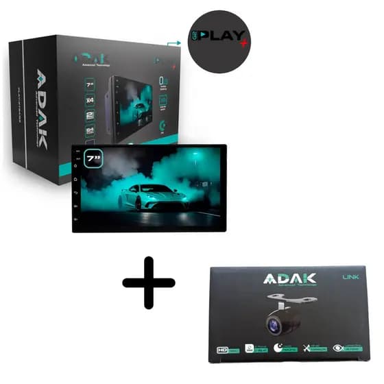 Central Multimídia Adak G2 Tela QLED de 7" Polegadas 2GB Ram 64GB Carplay e Android Auto + Câmera de ré Adak 720P
