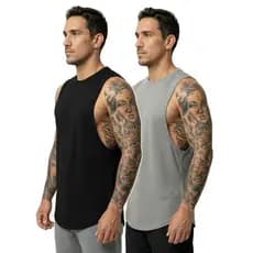 Kit 2 Regata Masculina Longline, Não Amassa, Seca Rápido, Tendência, Cavada Fitness Treino
