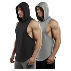 Kit 2 Regata com Capuz Masculina LongLine Bodybuilding Maromba Machão Cavada Seca Rápido