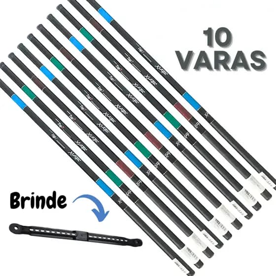 Kit de Pesca Atacado 10 Varas Telescópica 1,80m Revenda Fibra de Carbono e Vidro + Enrolador de Linha + Capa de Proteção