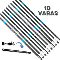 Kit de Pesca Atacado 10 Varas Telescópica 1,80m Revenda Fibra de Carbono e Vidro + Enrolador de Linha + Capa de Proteção