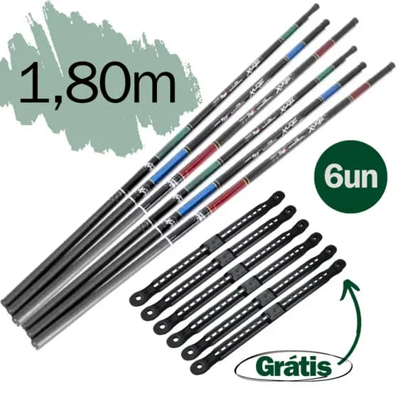 Kit 6 Varas Telescópica 1,80m Pesca Completo Vara de Mão Lisa Barato Pescaria Caniço Lambari Tilapia