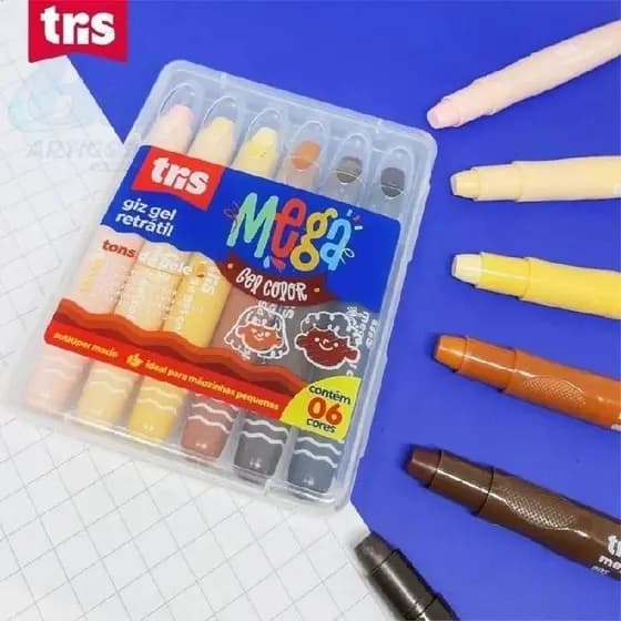 Giz De Cera Retrátil Tris Mega Gel Tons De Pele 06 Cores..