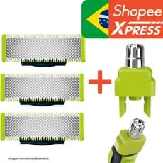 Lâmina Refil + Aparador Nasal Para Barbeador Philips OneBlade e OneBlade Pro