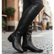 Bota Montaria Over cano longo salto baixo com ziper e elastico amplo ajuste Bota bico Fino