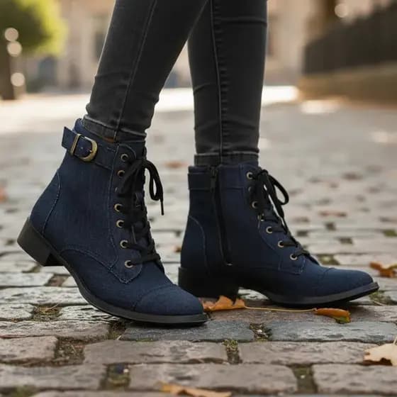 Bota Feminina Cano Curto Coturno Blogueira Salto Baixo Fivel