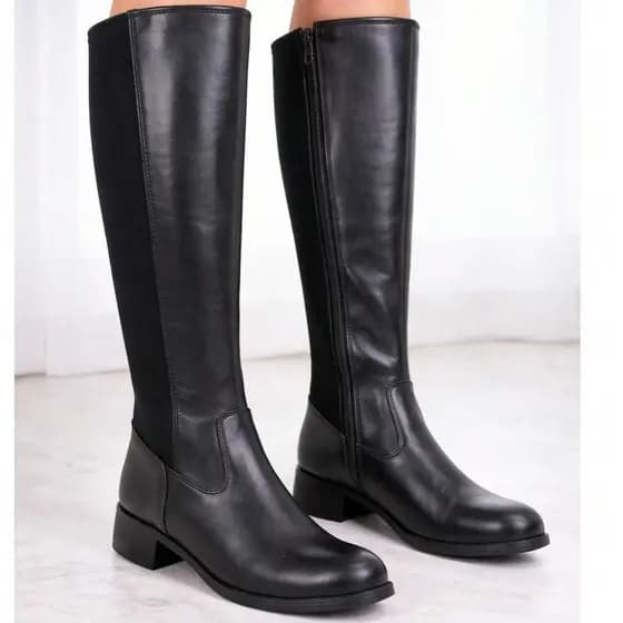 Bota montaria feminina cano médio ajuste na panturrilha e zíper na lateral boa elasticidade serve plus size