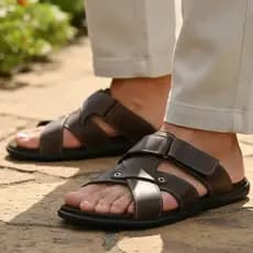 Chinelo masculino em couro legitimo chinelo conforto sola de borracha chinelo de tiras com palmilha macia