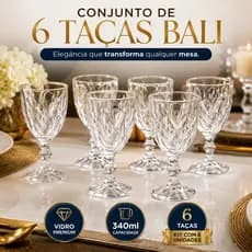 Conjunto de 6 Taças de Vidro Bali 340ml | Taças Elegantes para Água, Suco, Drinks e Mesa Posta