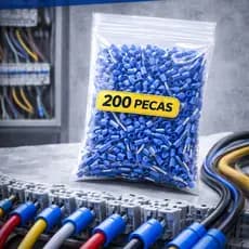 Kit Terminal Ilhós Tubular 200 Peças Azul 1,00mm 1,5mm 2,5mm 4mm e 6mm