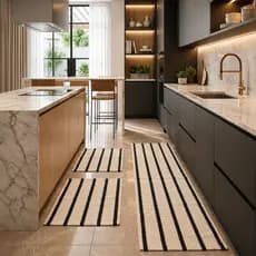 Kit Tapete Passadeira Paris 3 Peças Cozinha Quarto Corredor Algodão Lavável