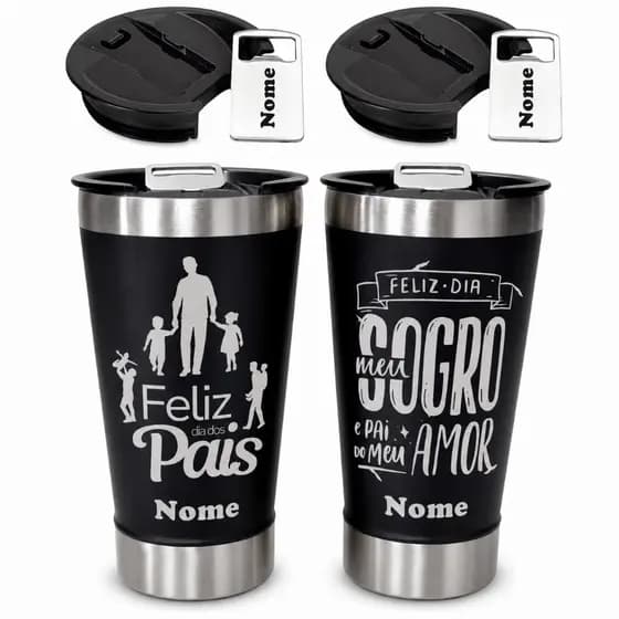 Kit 2 Copos Térmicos Personalizados 473ml Presente Dia Dos Pais