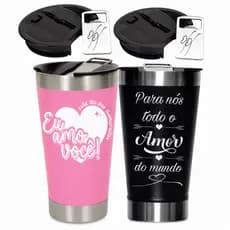 Kit Copos Térmicos Personalizado Inox 473ml Ideal Presente Dia Dos Namorados