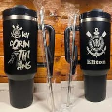 Copo Térmico 1200ml Personalizado a laser escudo Corinthians e Frase Vai Corinthians frente e verso