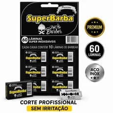 Cartela Lâmina Super Barba Premium Black Inox 60un Navalhete