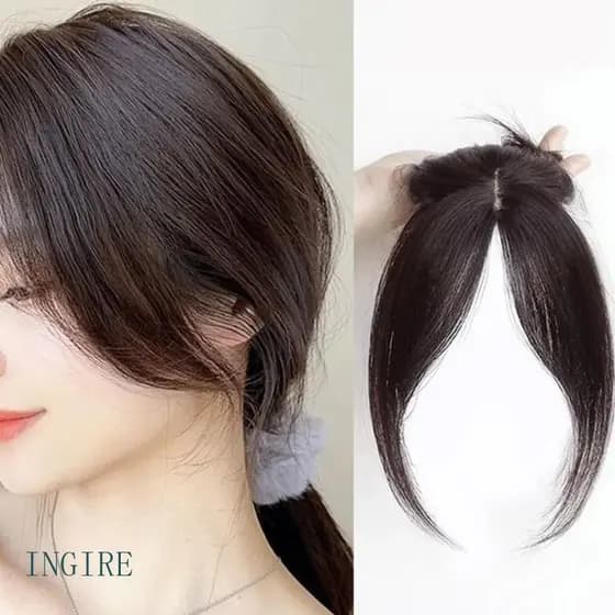ING Natural Franja Toppers Postiços Para Cobrir Perda Branca Cabelo Substituição Peruca Preta