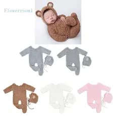 Flowerroom1 Roupas Para Fotos Bebês Acessórios Recém-Nascidos Macacão Engraçado Chapéu Orelha