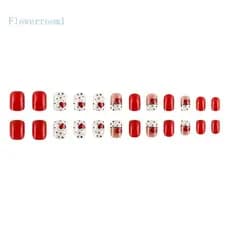 Flowerroom1 24x Coração Polker Dots On Nail Dia Dos Namorados Prensa Unhas Falsas Nas