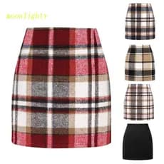 gotitonmegot Mini-Saia Lã Outono Lisa Inverno Para Curta Checked Woolen