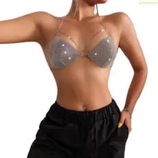 gotitonmegot Strass Fishnet Sutiã Corpo Corrente Espumante Colheita Boate Ajustável Biquíni Peito Colete fo