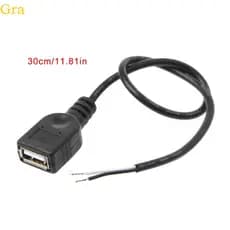 Gra 1Pc USB 2 0 Conector Fêmea 2 Pinos 2 Fios Carga Energia 30cm