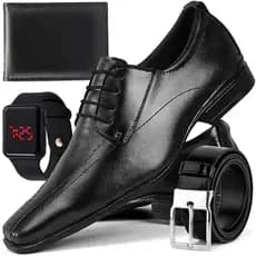 Kit Sapato Social Masculino Bico Fino Casual com Relogio