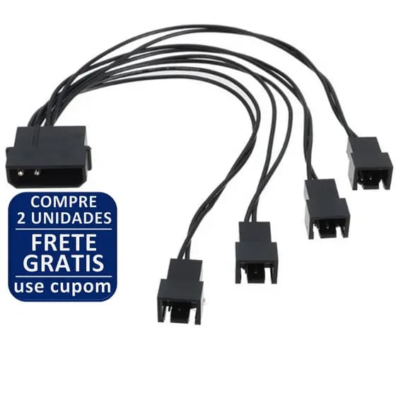 Cabo Adaptador Multi Fan Molex para 4 Coolers 3 e 4 Pinos