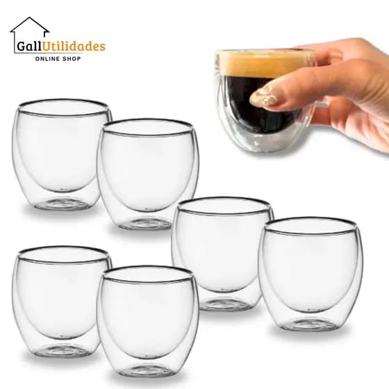 6un Copo de Café Parede Dupla 80ml Vidro Copo Duplo Isolante Térmico Chá Cafézinho