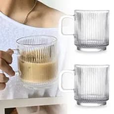 Caneca Canelada Kit 2 Canecas de Vidro Grafiato 350ml Xícaras de Vidro