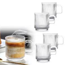 Jogo 04 Canecas de Vidro Frisado Canelado Caneca Resistente 350ml