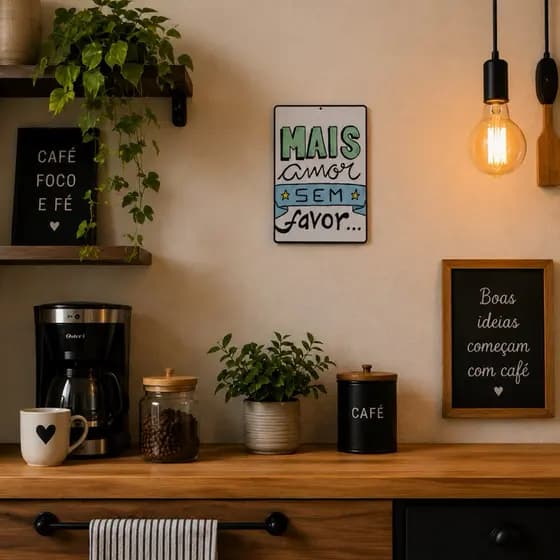 Quadro Placa 15x25cm Decorativa MDF Frases Divertidas Area Gourmet Cantinho do Café