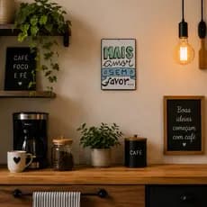 Quadro Placa 15x25cm Decorativa MDF Frases Divertidas Area Gourmet Cantinho do Café