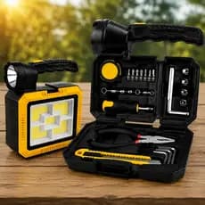 Lanterna Solar LED Potente Carregador USB Portátil Maleta De Ferramentas Camping Pesca Trilha Viagem