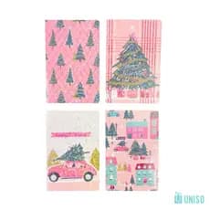 Kit Cadernetas UNISO Natal Glam: Estampas Rosa, Árvores Brilhantes, Mini Notebook para Anotações Festivas.