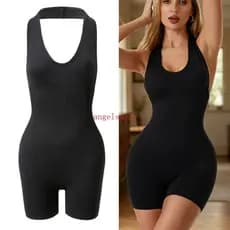 Feminino Macacões Controle Barriga Bodycon Yoga Macacão Treino Uma Peça Shorts